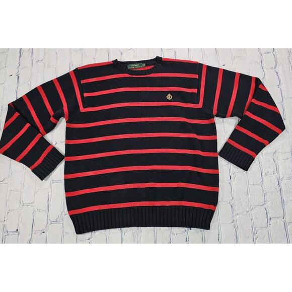 Lauren Ralph Lauren VINTAGE Striped Knit Sweater LRL Crest Logo Blue Red MENS M - Picture 1 of 9